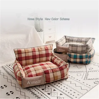 

New Breathable Plaid Pet Dog Cat Bed Removable Washable Kennel Mat Soft Warm Cat Bed House For Dogs Pet Supplies 3 Colors