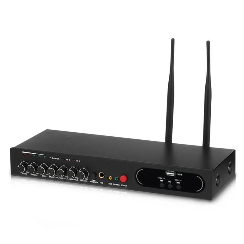 MU-6S Wireless Handheld Microphone Dual Channel UHF System Fixed Frequencies Bluetooth Dynamic Cartridge Echo Effect EU Plug