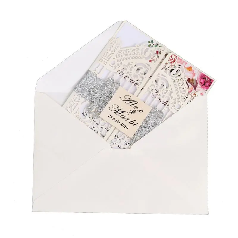  20 Pcs European Style Wedding Invitation Cards Hollow out Cover Pocket Supply - 4.0005E+12