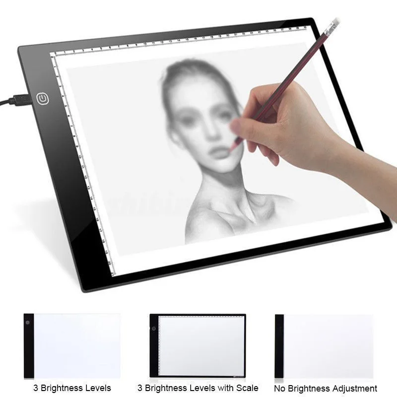 

Dimmable A4 LED Light Pad With Ruler Scale Light Borad Lightpad Tablet Tool Diamond Embroidery Accessories Diamond Painting