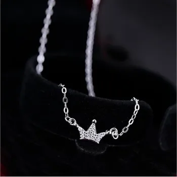 

Korean Simple Small Crown Female Zircon Accessories Clasp 925 Sterling Silver Jewelry Clavicle Chain Pendant Necklace H128