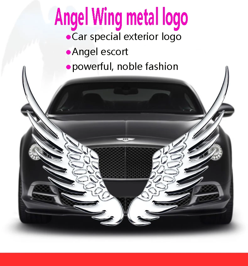 1pair 3d Dimensional Alloy Metal Car Stickers Angel Hawk Wings Emblem Badge Decal Car Logo Sticker Golden Silver Color Optional Emblems Aliexpress