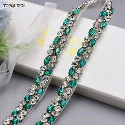 TOPQUEEN S07 Emerald Bridal Rhinestone Belt Female Chastity Belt Women's Jewel Belt Decorative Belt for Dresses Wedding Belts