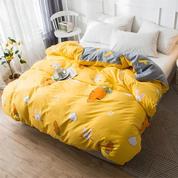 

New Cartoon Carrot Printed Yellow Duvet Cover 100% Cotton Children 1pc Comforter Cover Twin Full Queen King Size Bedding Sets