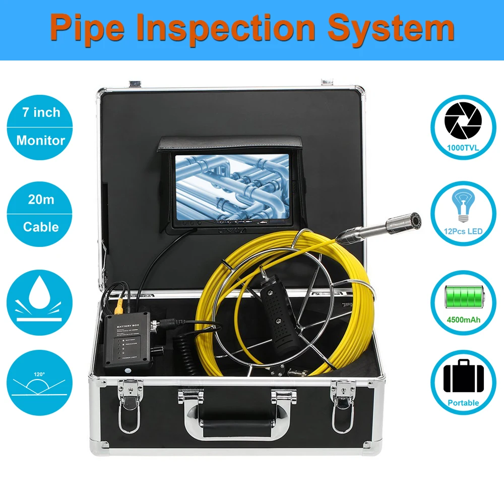

Factory Direct Supply 20M Fiberglass Cable Industry Endoscope 7 inch TFT-LCD Display Sewer Pipe Inspection Camera System