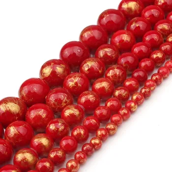 

Red Gold Colored Jade Natural Stone Beads For Jewelry Making Round Loose Beads DIY Bracelet Necklace 4 6 8 10 12 mm 15 inch New