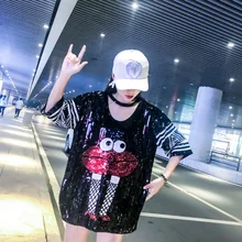  New Fashion Printed Letters Sequin Summer Dress Women Short Sleeve Loose Straight T Shirt Mini Dresses Hip Hop Streetwear Femme 