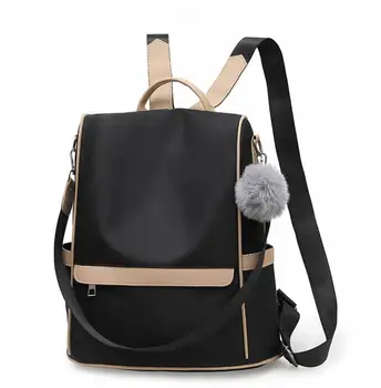 

YILUNXI Stylish fur ball pendant ladies backpack Solid color bagpack for girls Leisure student school bags Women small knapsack