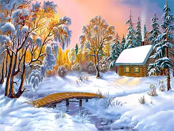 

A4392 landscape snow hut cross stitch Oil painting girl 11/ 14ct /16/28/27CT cloth cotton thread embroidery DIY handmade