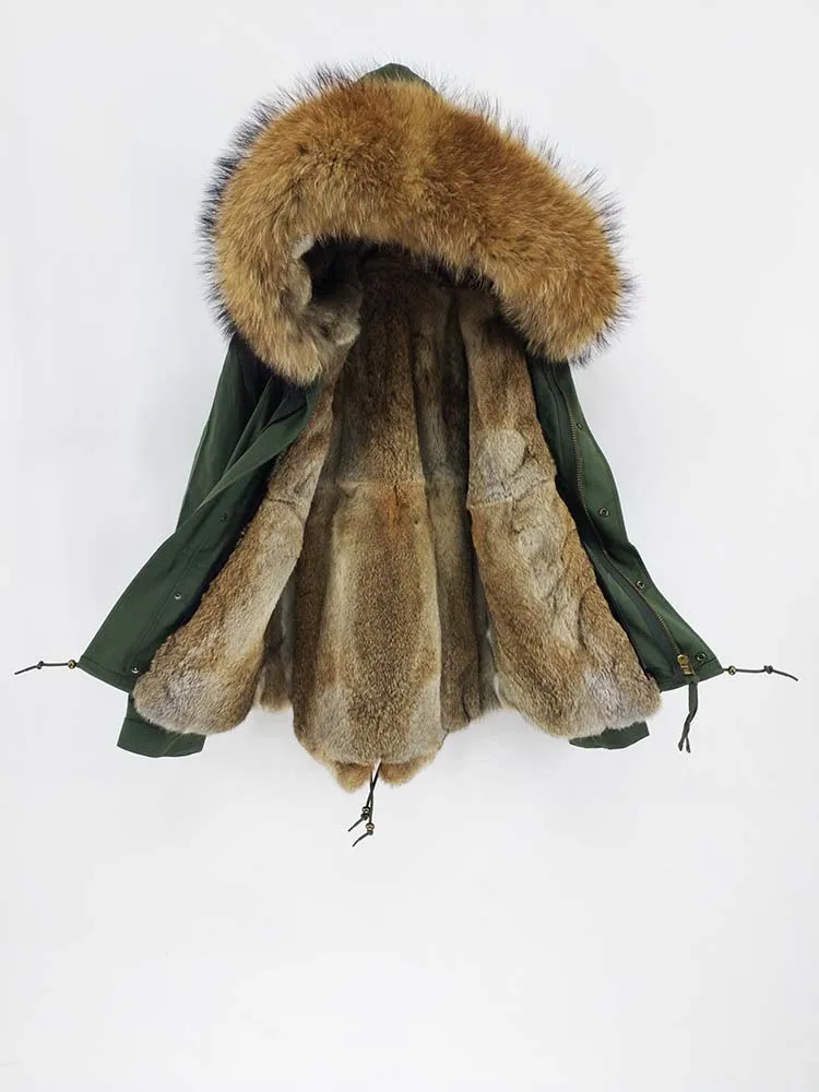 Новая мода Мужская зимняя верхняя одежда теплая куртка подкладка из натурального кроличьего меха с большим натуральным мехом енота воротник натуральный мех пальто
