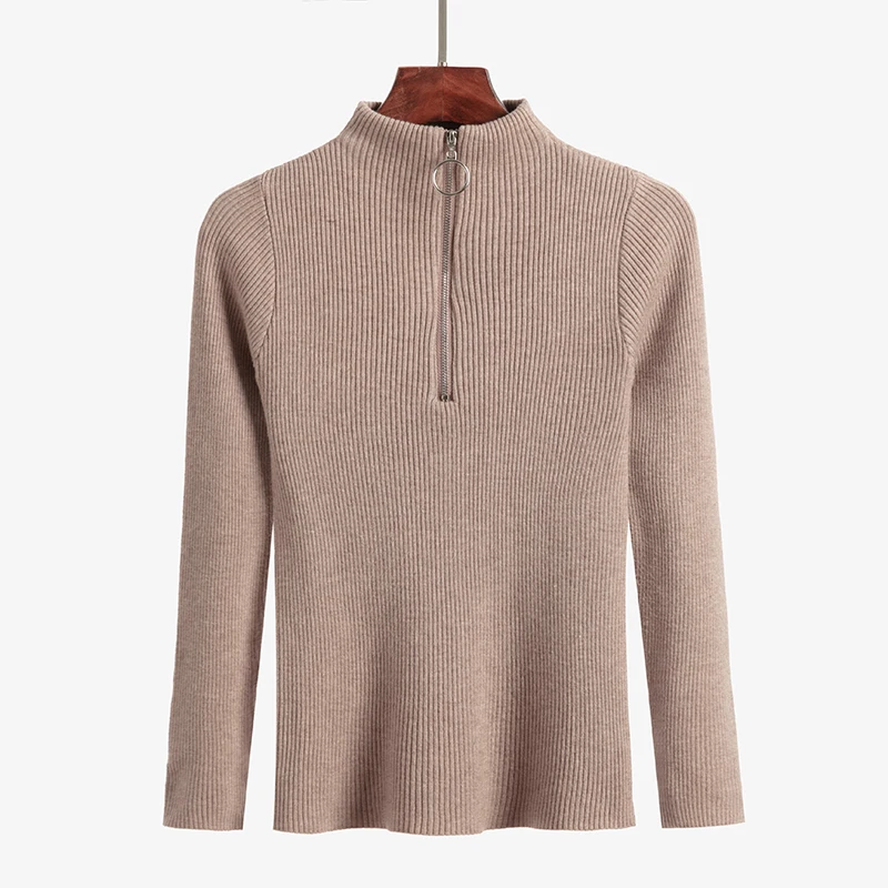 

casual Zipper Sweater Women Turtleneck Solid spring autumn female Knitted sweater Pullovers long Sleeve chic Soft Jumper top