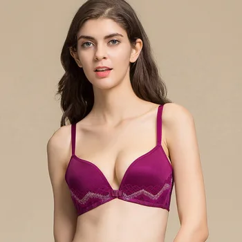 

Real Silk Deep-v Front Buckle Non-steel Ring Bra Silk Push up Seemless Shiny Side Sexy Underwear Side Breast Hugging Seamless