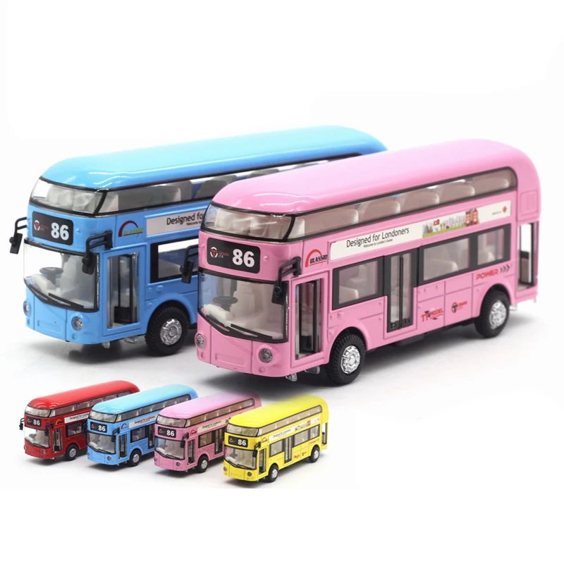 

1:50 alloy double-layer tourist bus pull back car with sound and light simulation model toys gifts for children
