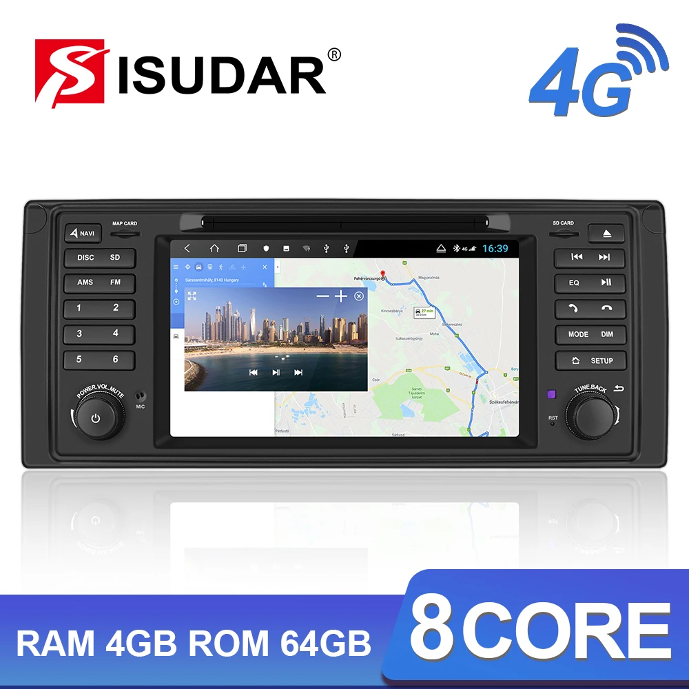 Автомагнитола Isudar H53 1 Din 4G Android для BMW E39/X5/E53 8 ядер ОЗУ 4 Гб ПЗУ 64 ГБ GPS мультимедиа