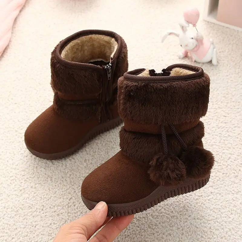 Новые русские Меховые детские зимние ботинки для маленьких девочек теплые плюшевые ботинки для маленьких мальчиков модные Нескользящие замшевые ботинки до середины икры
