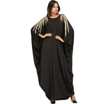 

Abayas For Women Muslim Dress Beaded Bat Sleeve Female Robes Dress Elegant Party Plus Size Causal Dubai Dress 2019