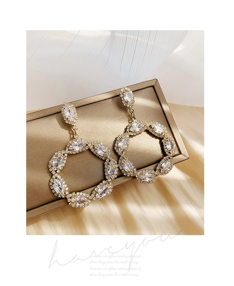 Korea hot new design fashion jewelry luxury full crystal round dangle earrings high-end wedding party earrings for women gift