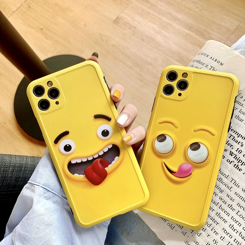 

Cute Expression Little Yellow Smiley Face Case For iPhone 11Pro Max 7 8 Plus X XR XS Max Abstract Cartoon Soft funny face cover