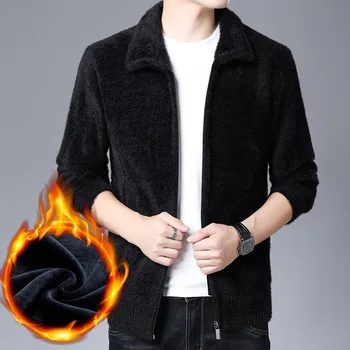 

Mens Coats and Jackets 2019 Winter New Fashion Mink Velvet Jacket Male Lapel Thickened Plus Velvet Middle-aged Male Mink Jacket