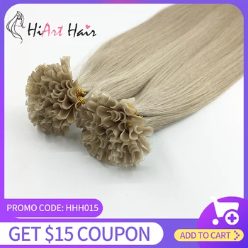 

HiArt 0.8g U Tip Hair Extensions In Human Remy Hair Salon Keratina Double Drawn Nail Tip Extension Factory Fusion Hair Straight