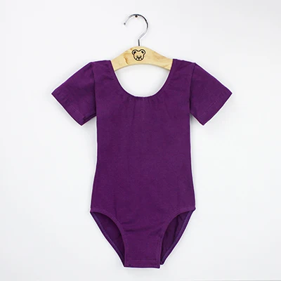 purple short sleeve Детский гимнастический купальник для балета, танцев для девочки хлопкового материала на основе спандекса, выполнено в цветовой гамме с открытой спиной короткий рукав одежда для балета Одежда для танцев Костюмы L-6XL - Цвет: purple short sleeve