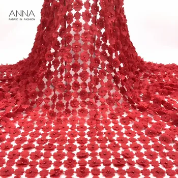 

ANNA New Arrived French 3D Applique Lace Fabric High Quality African Lace Design Nigeria Tulle Lace With Beads For Party Dress