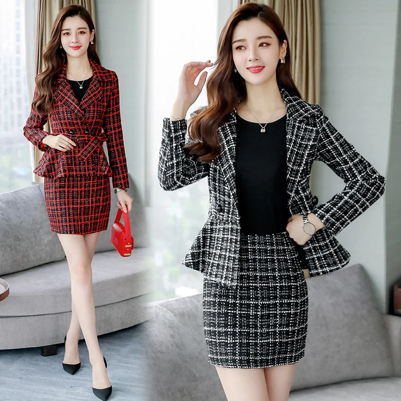 Online Vestido de otoño nuevo vestido de mujer versión coreana vestido de lana de moda conjunto de dos piezas de pequeño estilo de Hong Kong vestido de traje de material