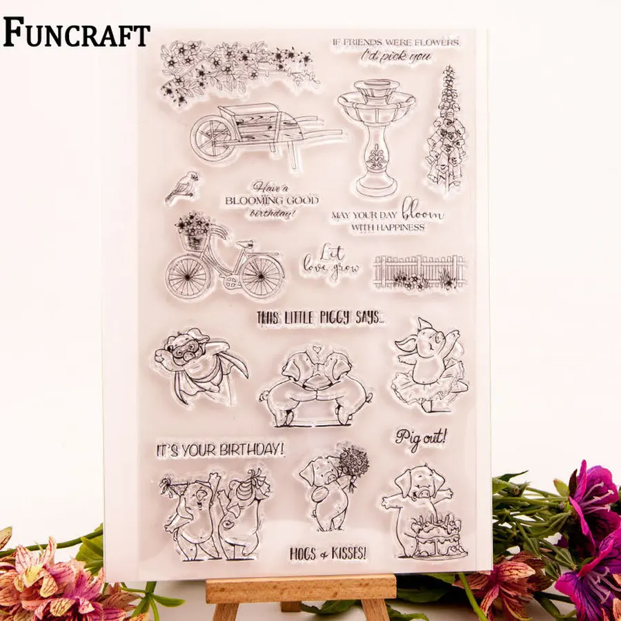 Милый набор для скрапбукинга с изображением танцующей свинки велосипеда цветка