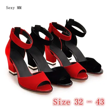 

Women Gladiator Sandals Square High Heels Summer Pumps Shoes Woman High Heel Sandals Small Plus Size 32 33 - 40 41 42 43