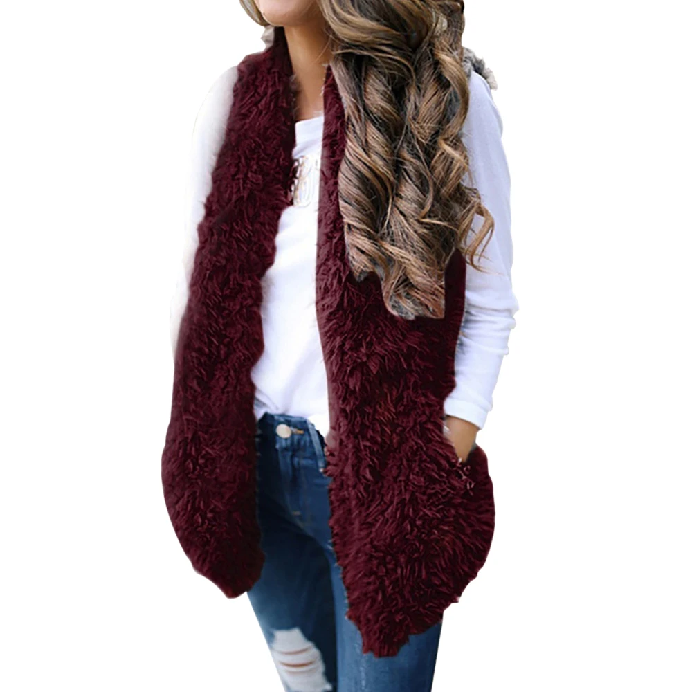 wine red MoneRffi жилет женский плюшевый Chalecos Mujer искусственный мех однотонный Повседневный Без Рукавов теплый жилет куртка теплый кашемировый кардиган - Цвет: wine red