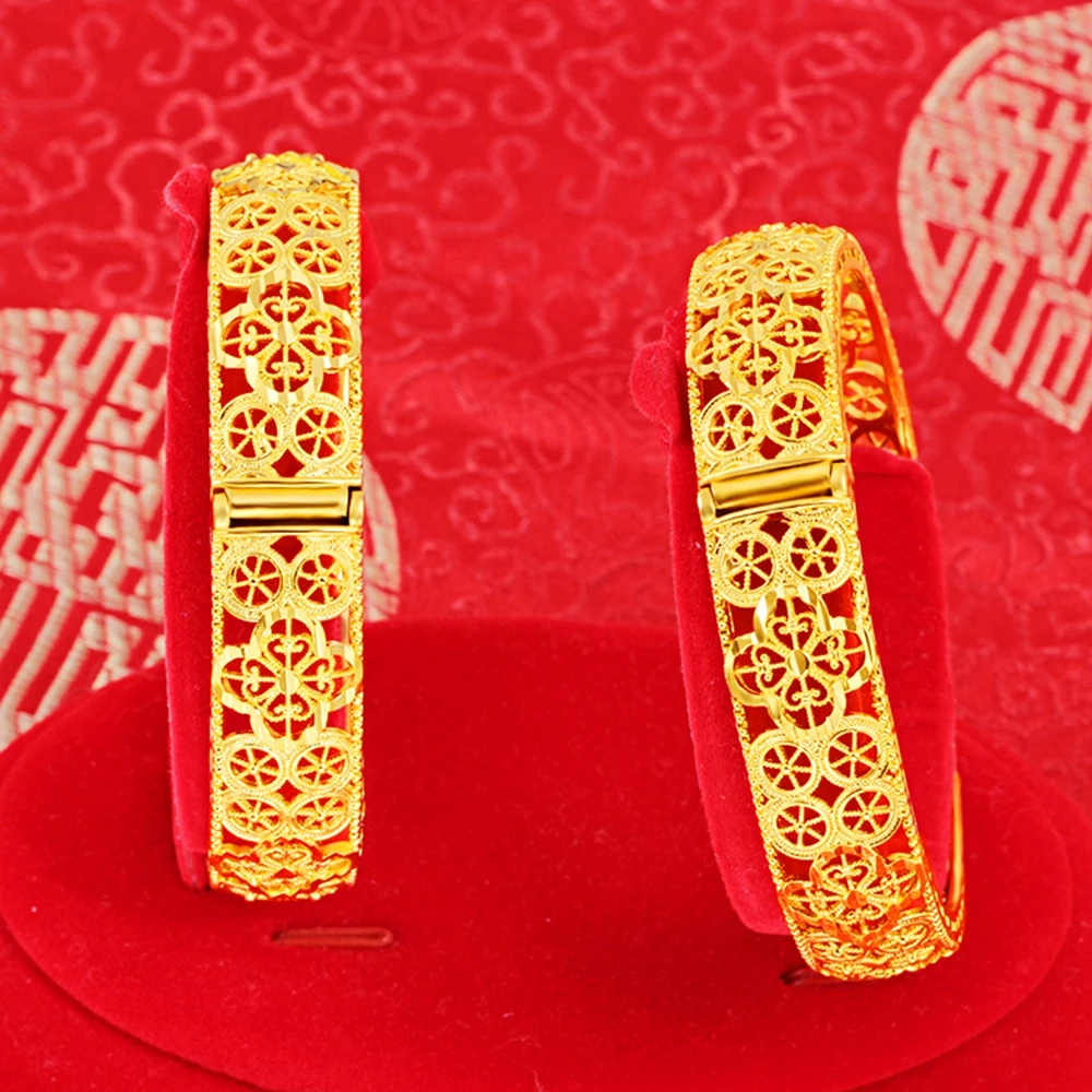 

1 Pieces Hollow Flower Fashion Bangle Yellow Gold Filled Classic Womens Bracelet Wedding Party Luxury Gift