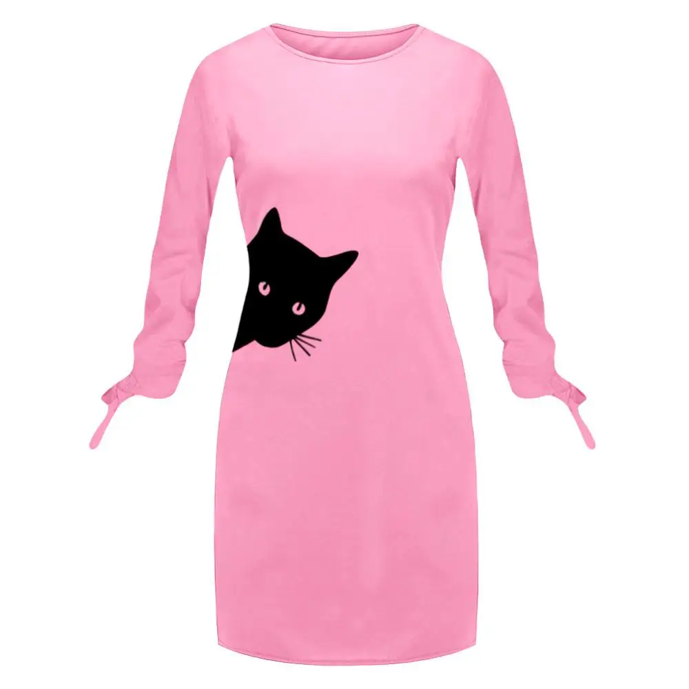 Платье женские зимние вечерние мини платье с животным принтом о-образный вырез свободный длинный рукав Бохо повседневное женское платье Vestidos размера плюс 5xl - Цвет: Розовый