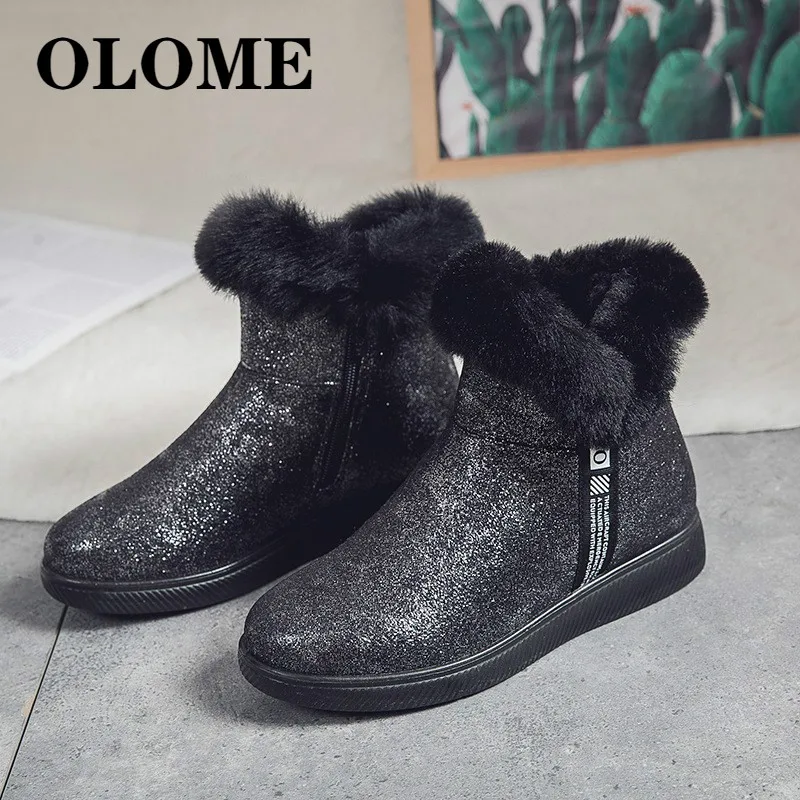 OLOME зимние сапоги на толстой платформе с блестящими блестками женские модные