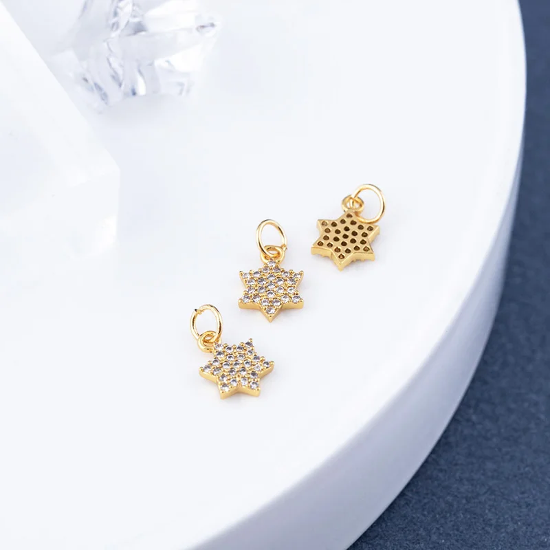 

Gold filled inlaid small mini hexagonal star zircon Brass charms copper floating pendant for making jewelry accessories 8mm 3pc