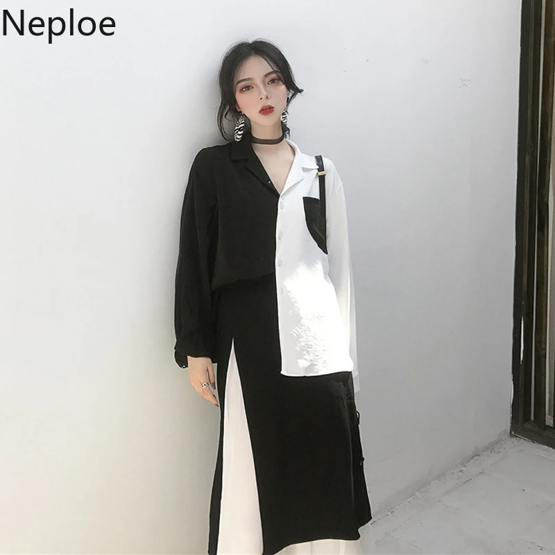 Neople/Осенняя рубашка с длинными рукавами, маленький аромат, комплект из двух предметов, темпераментная юбка в стиле пэчворк, женский спортивный костюм на пуговицах, 46728