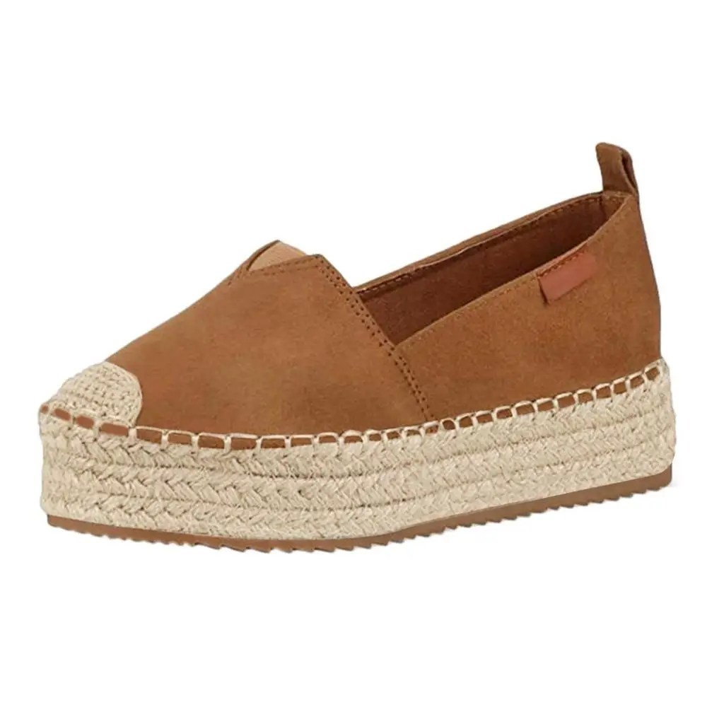 SAGACE/Женская обувь без застежки однотонные повседневные тонкие туфли с эластичной резинкой на толстой подошве летняя модная парусиновая обувь, 3 июля - Цвет: Brown