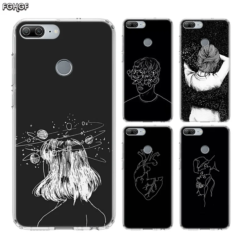 

Black Line Art Fundas Silicon Phone Case For Huawei Honor 20 9X Pro 10 9 lite 8X 8A 20i 8C 8S V20 Play Y5 Y6 Y7 Y9 2019 Cover