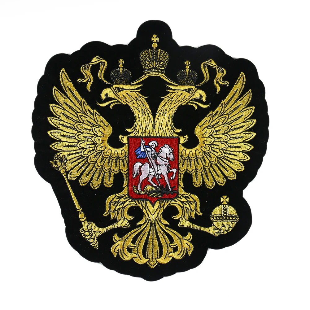Тонкая вышивка России нашивки с флагами для куртки сзади Жилет Мотоцикл Байкер Россия Национальная эмблема двойной-Ушастый значки с орлом