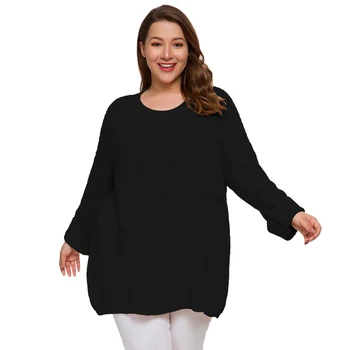 

Wipalo Autumn Winter Plus Size Women Sweater O-Neck Long Sleeve Solid Loose Sweaters Casual Knitted Warm Elegant Pocket Pullover
