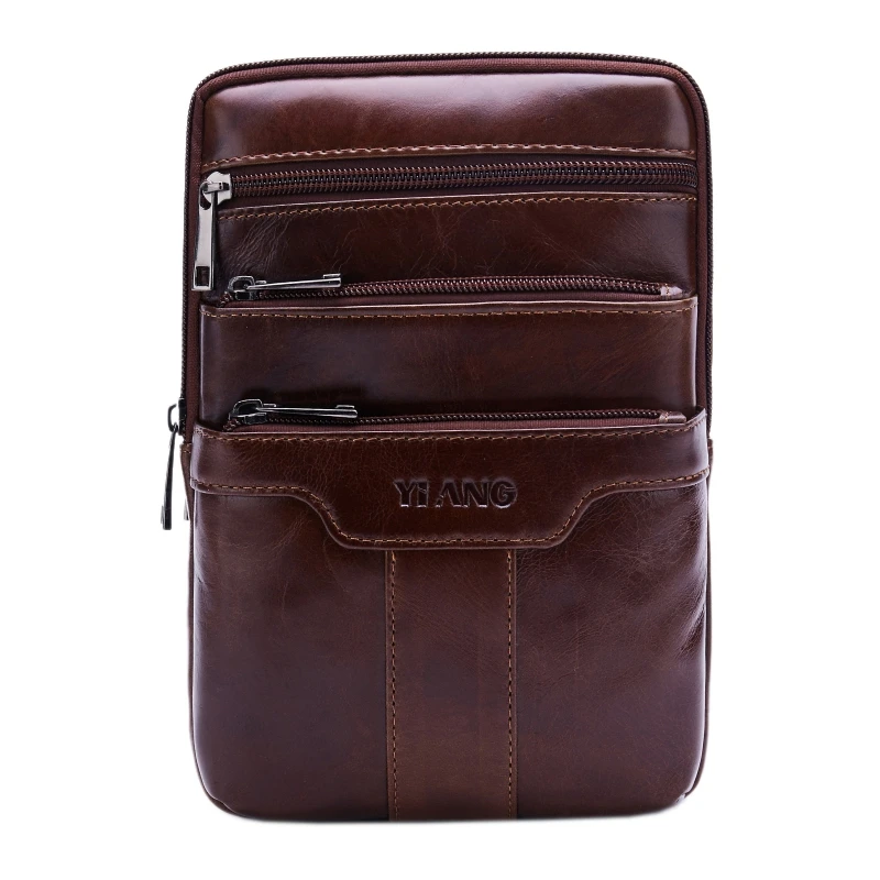 

FGGS-Yiang Leather Casual Travel Bag Men'S Cross Body Shoulder Bag Messenger Bags Sling Chest Pack for Cell Phone Wallet