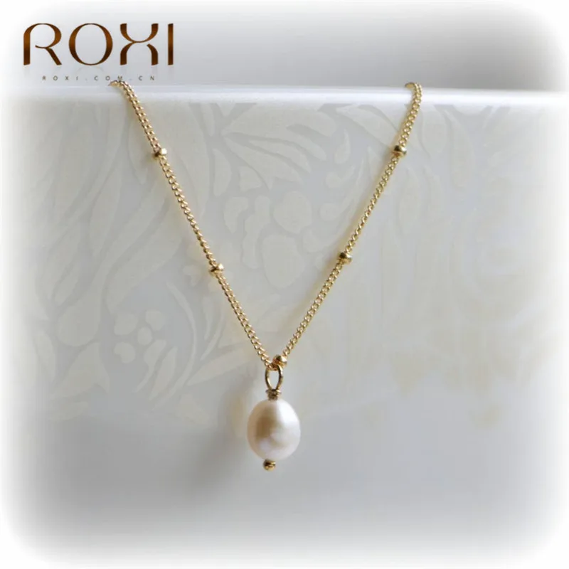 ROXI модный речной жемчуг кулон ожерелье s для женщин цепочка с золотыми бусинами ожерелье чокер нерегулярные барочные жемчужные украшения подарки