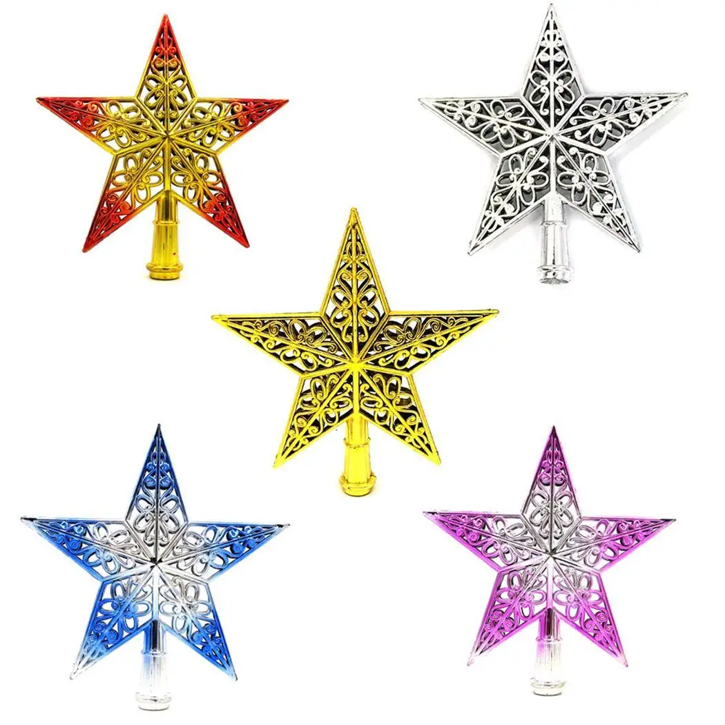 

Merry Christmas 5 Style Holiday Plastic Christmas Tree 8 inch Gold Glitter 5 Point Star Treetop for Home,Garden Decor