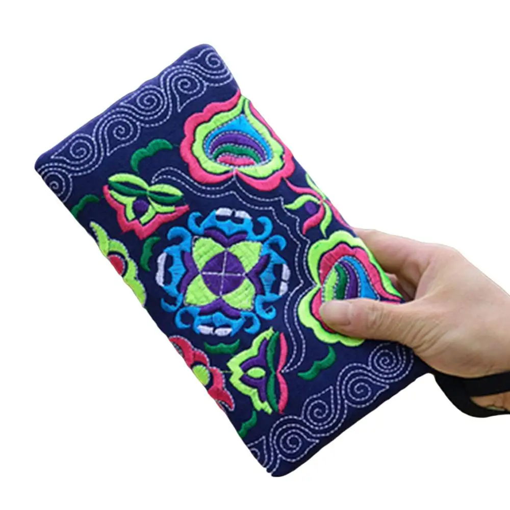 Women Clutch Bag Money cash Holder phone storage case Ethnic Handmade Embroidered Wristlet Handbag Zipper Purse Long Wallet