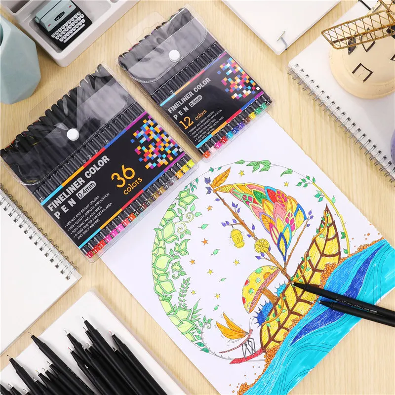 파인라이너 컬러 펜 세트, 캘리그라피 그래피티 아트 마커 펜슬 드로잉, 잉크 컬러, 0.4mm 라이너 브러시 미크론, 12, 24, 36, 48/60