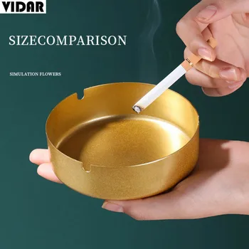 

VIDAR Nordic Alloy Craft High Class Golden Silvery Ashtray Ornament Home Decor Portable Ashtray Round Ash Tray Woman Ashtray