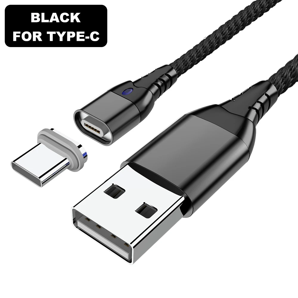 Магнитный usb-кабель Vanniso для быстрой зарядки 3A для iphone 11X7 8, магнитное зарядное устройство с адаптером USB type C для samsung s10 Xiaomi huawei - Цвет: Black Type C Cable