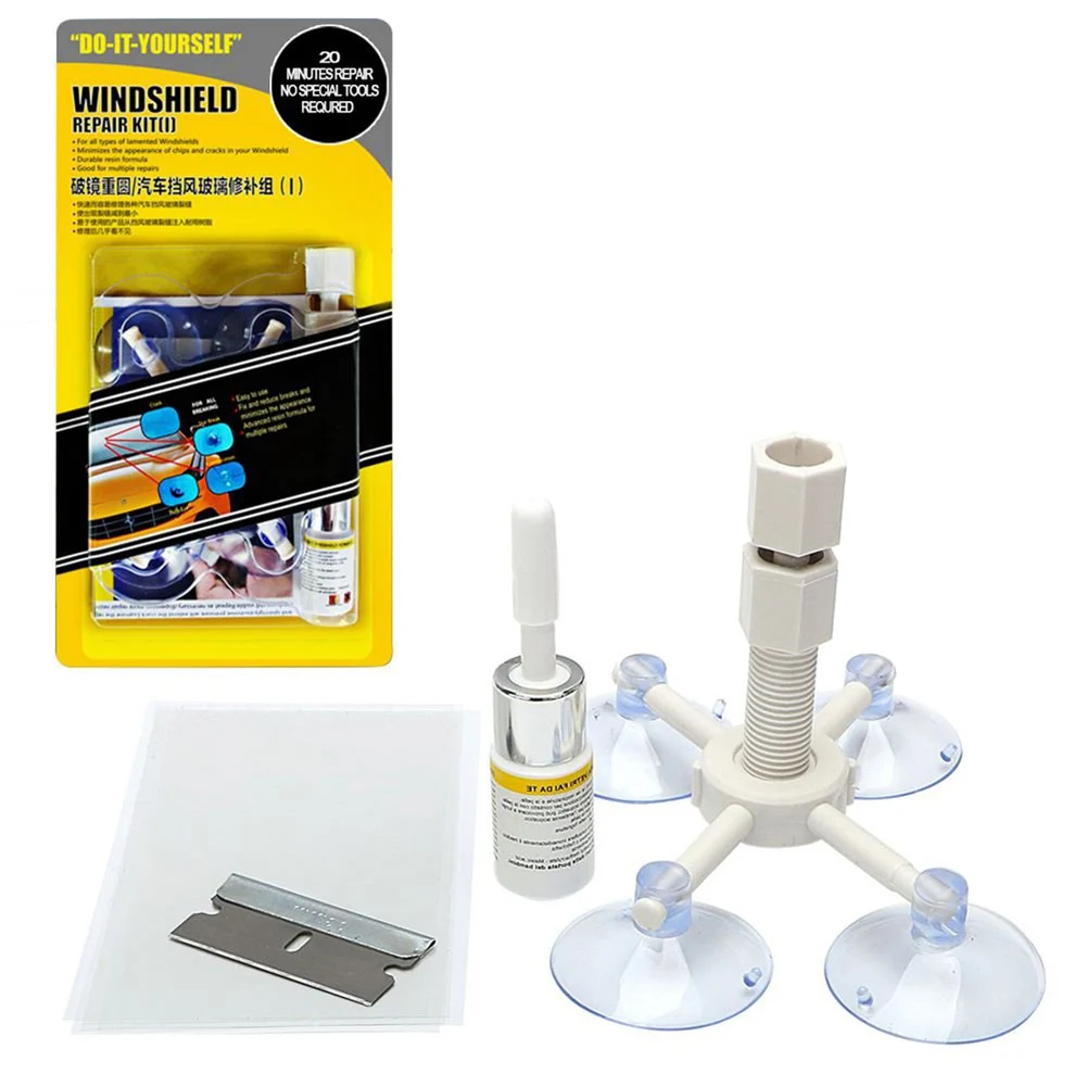 Windscreen Windshield Repair Kit Suction Cup Window Glass Crack Repairing for Car QJS Shop