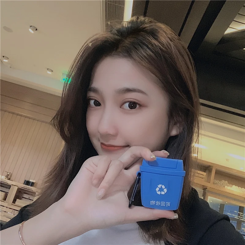 as pic show Чехол для AirPods с рисунком мусорного ведра для наушников, силиконовый чехол для Apple Airpods 1/2, забавная карманная сумка, защитный чехол с кольцом - Цвет: as pic show