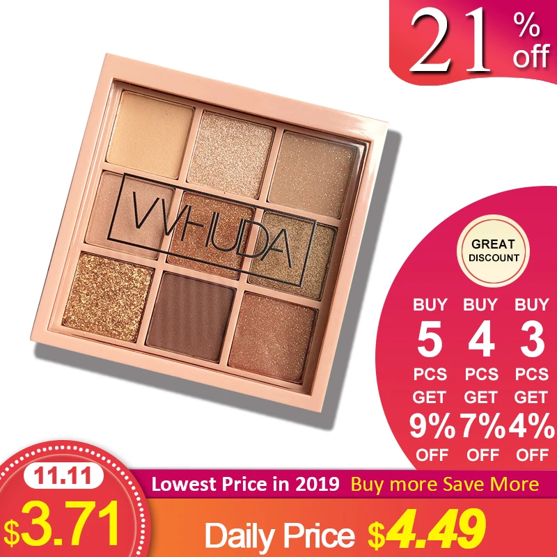 

VVHUDA Eyeshadow Palette Makeup Cosmetics Diamond Glitter Metallic 9 Color Nude Creamy Pigmented Professional Mini Shadow Kit