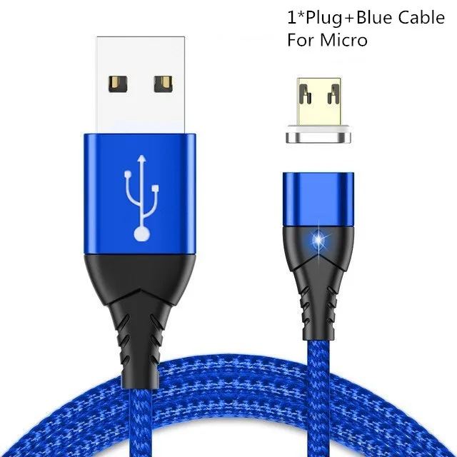 Blue For Micro Магнитный кабель Micro usb type C для iPhone Xiaomi huawei Lighting Cable 3A провод для быстрого заряда type-C Магнитный кабель для зарядки телефонов - Цвет: Blue For Micro